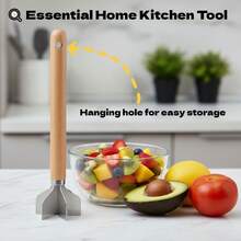 1 Buah Alat Pencincang dan Penghancur Daging Stainless Steel Gagang Kayu, Alat Penghancur Dapur Multifungsi untuk Daging Sapi Giling, Daging Hamburger, Kentang Tumbuk, Alpukat, dan Pure Buah - MultiWarna - View 5