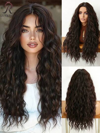 150% Density Elegant Long Wavy Curly Wig, Black Tanglon High Temperature Fiber, Rose Net Cap, Fluffy Curls Suitable For All Skin Tones, Lace-Free Full Head Wig, Everyday Wear