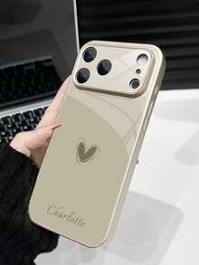 1pc Customized Name Minimalist Star Pattern Luxury Fashion Large View Tempered Glass With Lens Protection Matte Anti-Drop Phone Case Compatible With IPhone 17/17Pro/17ProMax/17Air/16/16Pro/16ProMax/16Plus/15/15Plus/15Pro/15ProMax/14/14Plus/14Pro/14ProMax/13/13Pro/13ProMax/12/11 Phone Accessories, Full Coverage High-End Protective Cover - Rose Gold - View 3