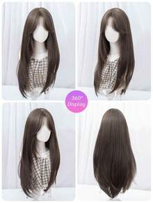alicegarden 26 Inch Long Synthetic Wig, Natural Straight Style, Stunning Chocolate Brown, With Bangs, Suitable For Women's Daily, Party, Cosplay Use, Natural And Durable, Wig Gift, Halloween - Chocolate Brown - View 9