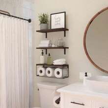 1 Set Over The Toilet Bathroom Storage Rack, Wall-Mounted Floating Shelf, Toilet Paper Holder, Farmhouse Style Decorative Shelf, 16 Inch, 3 Pieces, Brown - Multicolor - View 10