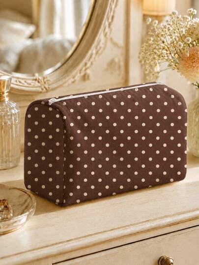 New Polka Dot Pattern Makeup Bag, Toiletry Bag, Lightweight And Portable, Stackable Storage: Made Of Breathable Mesh And Washable Lining; Suitable For Storing Makeup Brushes, Lipsticks, Skincare Bottles, Jewelry And Other Items, Meeting Daily Organization, Overnight Travel, Vacation And Gym Storage Needs; An Ideal Choice For Travel Enthusiasts, Helping You Organize Small Items Neatly And Conveniently