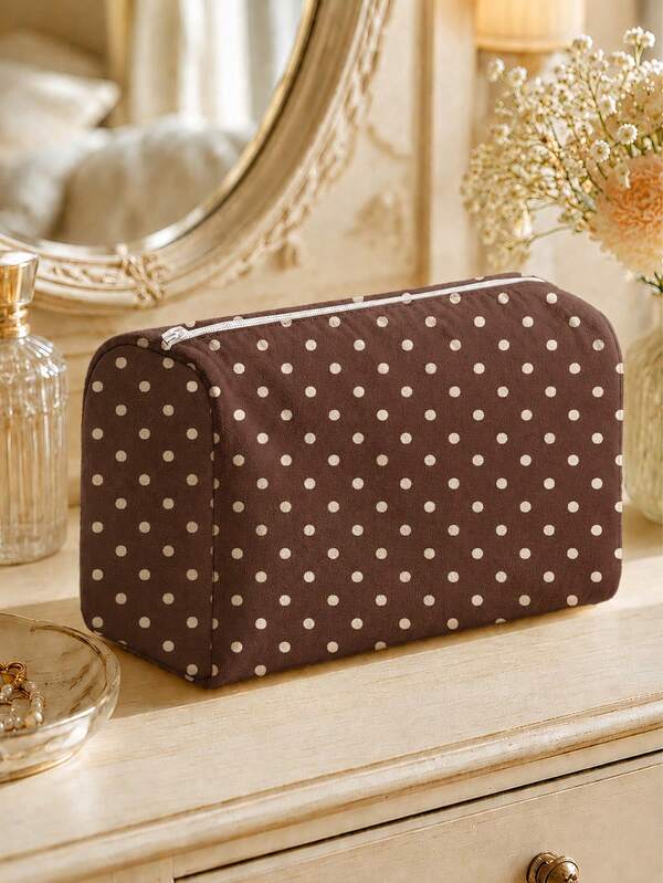 New Polka Dot Pattern Makeup Bag, Toiletry Bag, Lightweight And Portable, Stackable Storage: Made Of Breathable Mesh And Washable Lining; Suitable For Storing Makeup Brushes, Lipsticks, Skincare Bottles, Jewelry And Other Items, Meeting Daily Organization, Overnight Travel, Vacation And Gym Storage Needs; An Ideal Choice For Travel Enthusiasts, Helping You Organize Small Items Neatly And Conveniently