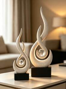 1pc Flame Statue Ornament, 11.8 Inch Abstract Resin Sculpture, Suitable As Modern Home Decor, Minimalist Artwork, Bookshelf, Coffee Table Or Dining Table Centerpiece. 4 Colors Available (No Electricity Required) - Classic Style - View 11