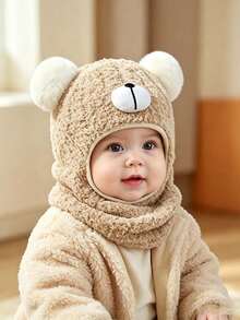 Baby Hat Scarf One-Piece Autumn/Winter Infant Hooded Hat Unisex Ear Protection Mask Pullover Hat - Multicolor - View 5