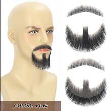 Fake Beard& Mustache, Men's Realistic Invisible Lace False Facial Hair | 100% Human Hair, Hand-Tied On Breathable Lace. Natural Facial Hair For Cosplay, Theater & Daily - Multicolor - View 11