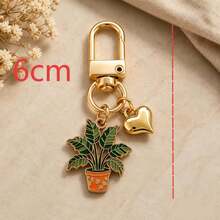 1pc/5pcs Unisex Alloy Oil Drop Bonsai Plant Pendant Keychain 3D Heart Charm Plant Series Bag Accessory,Bag Charms - Multicolor - View 10
