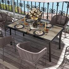 Garden Table Balcony Table 145 X 85 Cm Dining Table For 6 People With Wood Look And Steel Frame Grey For Garden And Terrace - Natural Color - View 2