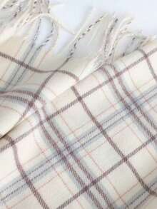 1pc Women's Plaid Tassel Scarf, Autumn/Winter Shawl - Beige - View 4
