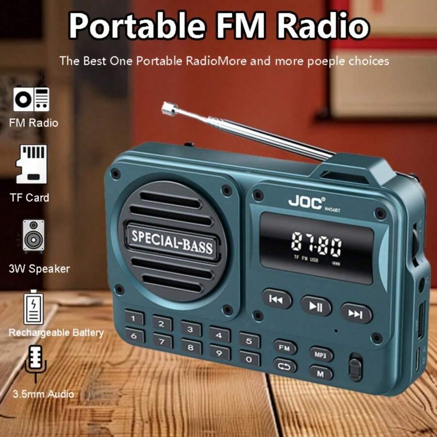 Portable FM Radio With LCD Display, USB-C, Clear Speaker, Headphone Jack, Compatible With Smartphones/Tablets/IPods, Suitable For Walking, Fitness, Outdoor Activities - Real-Time FM/No AM Tuner - 1200mAh Battery - 藍色 - 查看 1