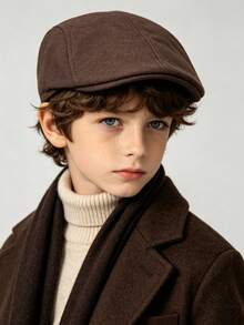 Teen Kids Solid Linen Flat Cap, 9-16Y Boys Autumn-Winter Retro College Style Cap, Casual Outdoor Driving Beret Hat For Boys Girls Daily Wear - Multicolor - View 5