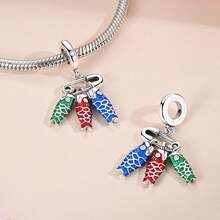 Lucky Japanese Beaded Koi Fish Fan Lucky Cat Pendant Cute Kimono Girl Charm, DIY Bracelet Necklace Making Accessories, Suitable For Vacation And Holidays - Silver - View 7