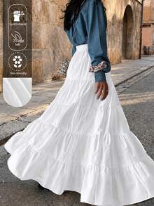 EARO Women's Solid Color Minimalist Casual Commute Versatile Multi-Layer Pleated High Waist Skirt, Spring/Summer Holiday Design, High-End White, Aesthetic - White - View 2