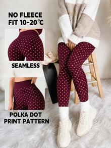 1pc Women's Polka Dot Print Leggings, High Waist Elastic Leggings, Cute Vintage Casual Pants - Burgundy - View 5