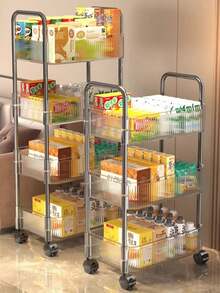 1pc 2-Tier/3-Tier/4-Tier Rotating Acrylic Cosmetic Storage Cart With Wheels - Multi-Functional Bathroom/Living Room Cosmetic Storage, Transparent Design For Easy Visibility, Portable Makeup Cart | Modern Storage Rack | Multi-Layer Mobile Storage Cart, Vanity Storage - Multicolor - View 2