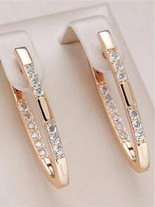 1 Pair Elegant Cubic Zirconia V-Shaped Champagne Gold Women Earrings - Luxurious Jewelry For Weddings, Parties, And Everyday Wear - Durable And Sparkling Accessories - Earrings - View 7