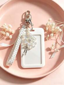 Cute Solid Color ID Card Holder, Crystal Iris Flower Pendant & Polka Dot Wrist Strap Card Sleeve - Student Campus Card/Bus Card Protective Cover/Meal Card Anti-Loss Protector/Access Card Holder, Unisex Portable ID Card Pouch Keychain, Phone & Bag Accessory Pendant, Back To School Essential, Exquisite Gift For Friends & Family, Birthday & Teacher's Day Gift - Multicolor - View 2