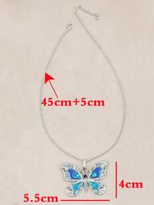 1pc Heavy-Duty Hollow Butterfly Pendant Necklace, Oil-Drip Inlaid Artificial Rhinestone Vintage Fashion Necklace - Pink - View 3