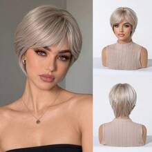 8 Inch Blonde Short Elf Style Synthetic Wig With Bangs, Heat Resistant Fiber Natural Look Women's Wig, Suitable For Daily Wear And Cosplay - Multicolor - View 13