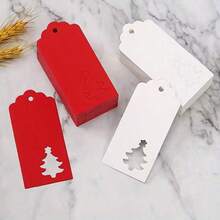 50pcs Red Christmas Tree Design Kraft Paper Cards, 50pcs Kraft Paper + 10m Jute Rope Set, Suitable For Packaging And Hanging Decorations, Perfect Gift Tags And Ornaments. - Multicolor - View 2