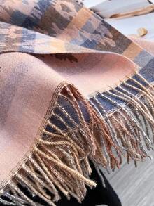 1pc Faux Cashmere Geometric Pattern Jacquard Warm Scarf For Women, Autumn/Winter Bohemian Style Vacation Travel Cold-Proof Decorative Tassel Scarf/Shawl Dual Use - Pink - View 4