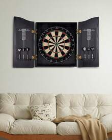 Wall Mount Sisal Bristle Dart Board Cabinet Set Built-In Scoreboard Complete Game Kit With 6 Steel-Tip Darts Indoor Entertainment For Game Room Bar Apartment - 1 - View 4