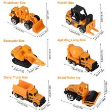 Juego De 6 Vehículos De Ingeniería A Escala 1:64, Modelos Mini De Aleación Y Plástico, Juguetes Educativos Para Niños, Regalo Creativo Para Diversión Y Aprendizaje Infantil - Naranja - Ver 2