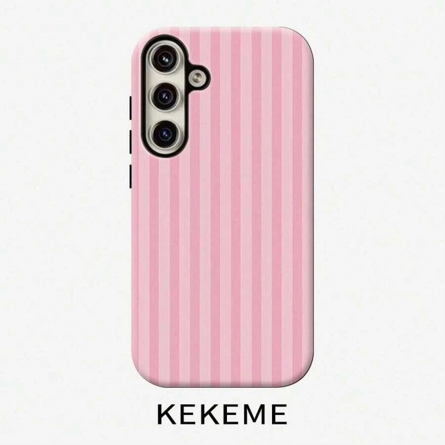 Phone Case - Phone Case: Pink Vertical Stripe Film 2-In-1 Phone Case, Suitable For Samsung Galaxy S26 S25 S24 S23 S22 S21 S21+ S21 Ultra Plus FE Edge S20 A15 A16 A17 A23 A32 A34 A35 A36 A52 A53 A54 A55 A56, Full-Coverage Drop-Proof - White - View 1