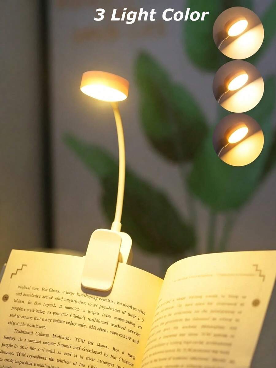 1pc/2pcs Portable LED Reading Light With Clip On Reading Light, Long Press To Adjust 3 Levels Of Brightness, Dormitory Bedside Reading Book Light - 白色 - 查看 1