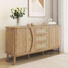 Sideboard With Sliding Doors And Wicker Drawers, Natural Color - Natural - 查看 10