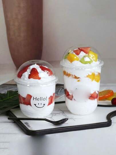 Cốc Bobo hình chữ U dùng một lần kèm nắp, đựng trái cây, sữa chua, pudding, bánh ngọt, kem, trà sữa trân châu
