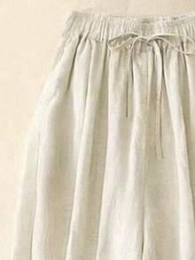 Pantalones holgados de lino con vuelo, cómodos y casuales, tallas grandes para mujeres, aptos para uso diario, primavera/verano/otoño - Albaricoque - Ver 5