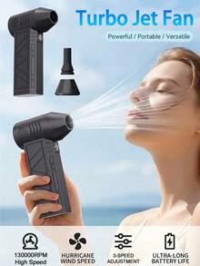Personal Cooling Fan With Compressed Air Duster, 108,000 RPM High Power Cordless Electric Air Duster, Equipped With 2600mAh Rechargeable Battery, 3 Adjustable Air Speed, Suitable For Keyboard, Computer, Car And Home Cleaning - Advanced Black - View 3