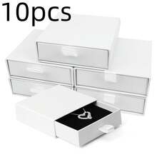 10pcs Small White Cardboard Jewelry Boxes With Lid And Sponge Lining, Ring Earring Necklace Jewelry Display Storage Box, Holiday Party Gift Box For Friends And Family - White - View 8
