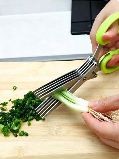 1pc 5-Layer Stainless Steel Kitchen Scissors, Suitable For Cutting Scallions, Vegetables, Herbs And Spices, Essential Cooking Tool