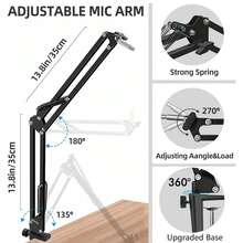 Microphone Arm Stand For Blue /Quadcast, Scissor Arm With Windscreen And Dual-Layer Pop Filter, Heavy-Duty Microphone Boom Arm For Broadcasting, Recording And Gaming | Includes Windscreen And Dual-Layer Pop Filter - NB-35 Pro Max - View 6