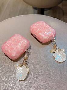 Compatible For AirPods 4 Pro2 3 1/2/3 Shell Pink Leopard Print Earphone Case Luxury Fashion With Shell Pendant - Watermelon Pink - View 4