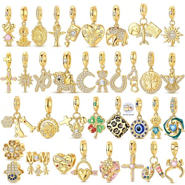 1pc 18K Gold Plated Cubic Zirconia Cat Dog Cute Pet Religious Symbol Series Pendant Heart Unicorn Sunflower Boy Girl Charm Beads Suitable For Bracelet Necklace DIY Jewelry Making Women Perfect Holiday Gift Couple Holiday Party Best Choice Unique Holiday Gift For Loved Ones