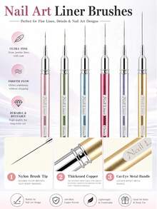 Set Kuas Nail Liner Matte untuk Desain Nail Art, Pena Gambar Pita Garis Detail Halus Panjang Profesional, Alat Manikur DIY - MultiWarna - View 5