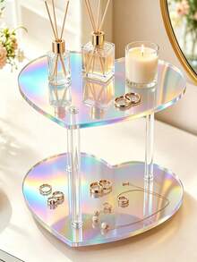 1pc Heart-Shaped Double-Layer Display Stand, Acrylic Perfume & Jewelry Storage Rack, Cosmetic Organizer, Stable And Sturdy, Suitable For Bedroom, Bathroom And Desktop Decoration Storage, Home Decor, Room Decor, Dorm Storage, Storage Tray, Desktop Decoration Storage Rack, Jewelry Display Stand - Multicolor - View 2