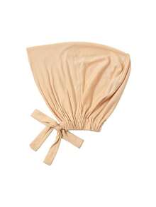 1pc Women's Solid Color Elastic Band Beanie Hat Adjustable Scarf Cap - A-beige (Upgraded Version) - View 5