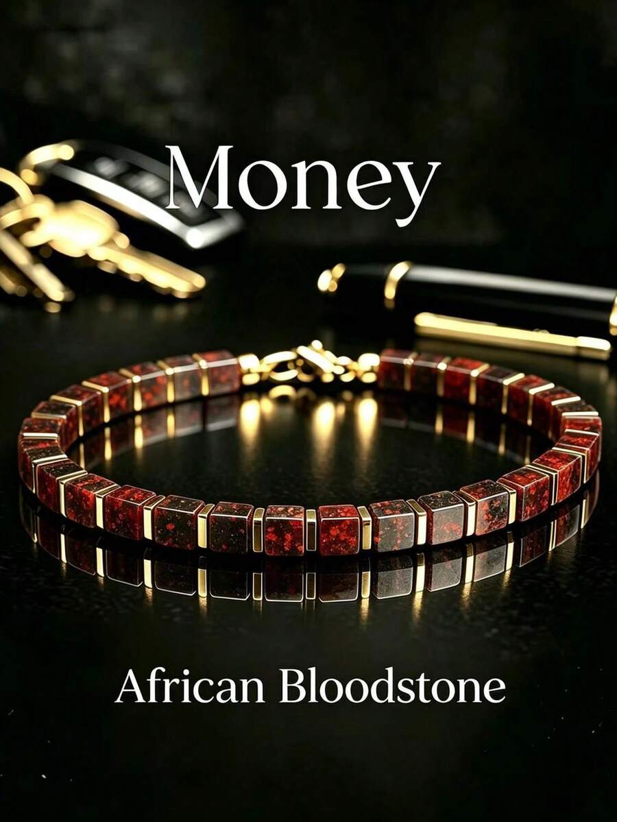 1pc African Bloodstone Square Bead Bracelet, Daily Wear Choice, Attract Abundance & Prosperity - African Bloodstone - View 1