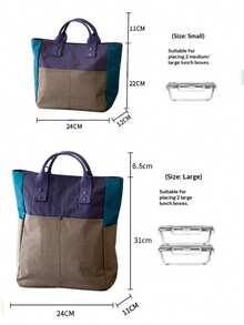 1 Buah Tas Bekal Makan Siang Genggam Warna Blok Nilon Tahan Air untuk Wanita Pekerja Kantoran dan Perjalanan, Tas Tote Kain Tahan Air Kapasitas Besar Sederhana, Tas Kotak Bekal Portabel yang Modis dan Serbaguna - View 10