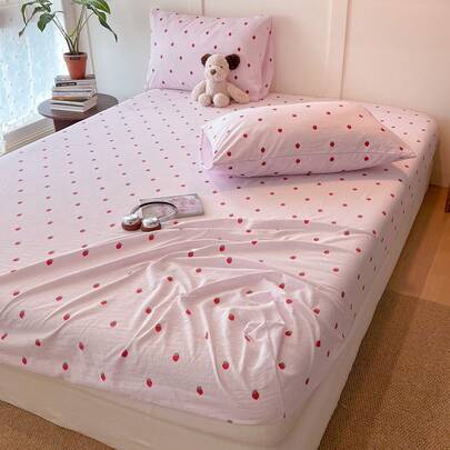 Printed Fitted Sheet Set 3/4 Pieces (Includes 1 Fitted Sheet 1/2 Pillowcases) Striped Floral Print British Country Style Soft Comfortable Bedding No Filling Suitable For Dormitory Bedroom Home Use Multiple Size Options
