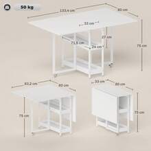 Mesa de Comedor Plegable para 2-4 Personas con 2 Estantes Abiertos, Mesa de Comedor Móvil, Mesa Plegable para Espacios Pequeños, Comedor, Cocina 133.4 x 80 x 75 cm Marrón Rústico - Blanco + Madera - Ver 7
