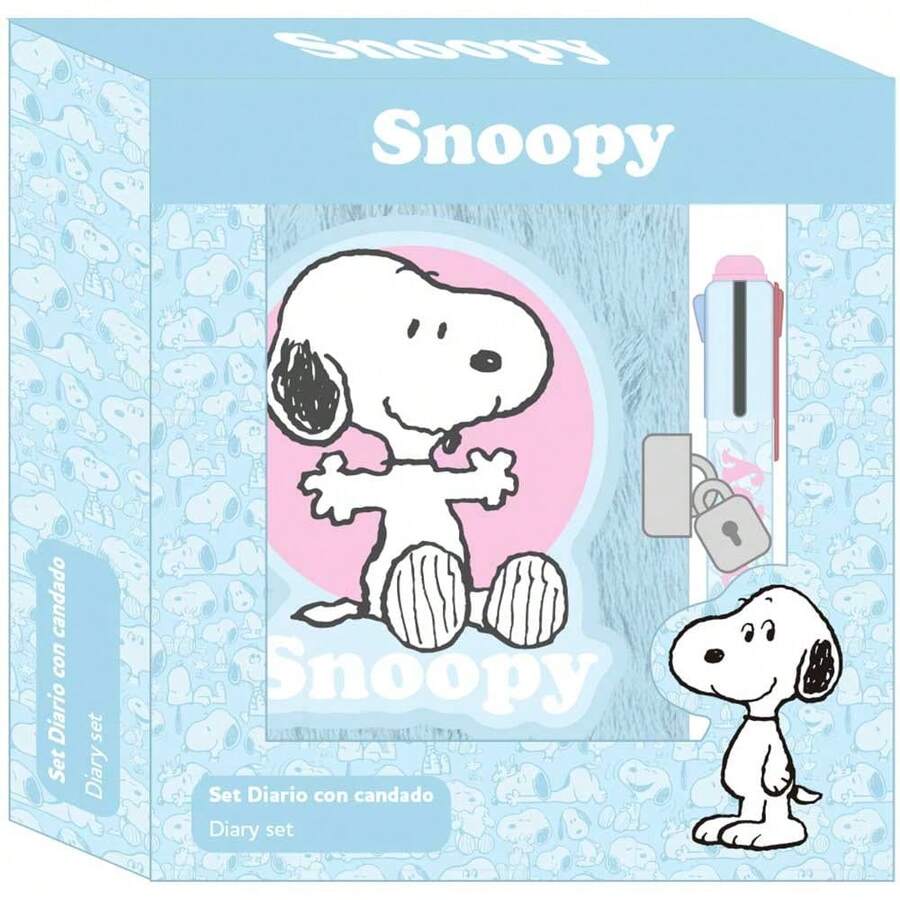 Safta SNOOPY 史努比日記本套裝,附鎖,柔軟毛絨封面,裝飾內頁,含10支彩色筆,兒童及青少年學習文具,返校禮物,尺寸:14.5x2.2x20.5厘米 - 每日套裝掛鎖 - 查看 1