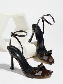 Coffee Brown Square Toe Stiletto High Heels, Women's Summer New Style, Single Strap Low Toe Design, Buckle Closure, Backless, Sexy Commute Party Outdoor Wear High Heels - Coffee Brown - View 6