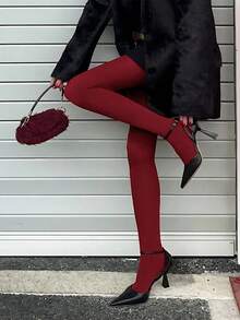 1pairWomen's Soft & Comfortable Tights/Leggings, Fashionable High Elasticity Slimming Thermal Pants For Autumn, Comfortable & Warm - Multicolor - View 4