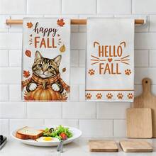 MEMNUN 2 chiếc khăn lau bếp/khăn lau bát đĩa họa tiết mèo tam thể hoạt hình dễ thương, bí ngô, lá phong và dấu chân, chất liệu sợi microfiber polyester, khăn tay trang trí mùa thu thu hoạch Happy Fall Cat, trang trí nhà cửa Lễ Tạ ơn, trang trí bếp, trang trí mùa thu, phù hợp cho nhà hàng, nhà bếp, trang trí nhà và làm quà tặng, 40*60cm/45*70cm - Nhiều màu - Xem 6