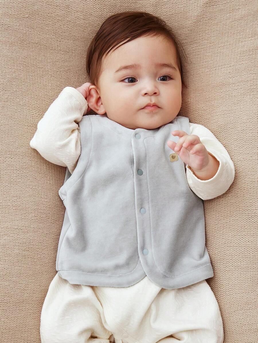 mini bala Baby Fine Velvet Belly‑Protect Vest, Versatile For Inner & Outer Wear, 2026 Fall‑Winter - Light Gray - View 1